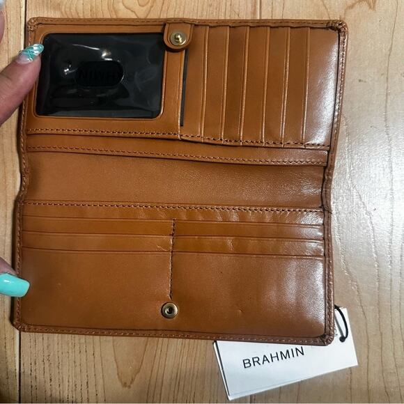 NWT Brahmin Mineral Blue Python Snake Print Carmel Leather Wallet NEW - Picture 5 of 8